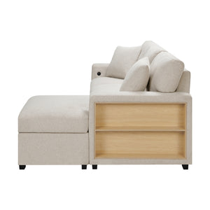 Pompano Collection Sectional with Right Chaise, Pull-out Bed, Hidden Storage and Shelves, Charging Ports