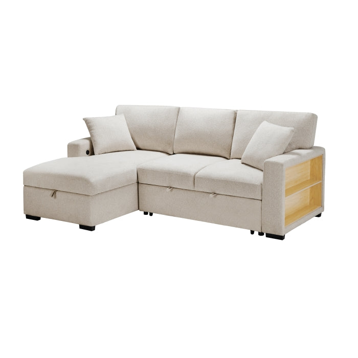 Pompano Collection Sectional with Left Chaise, Pull-out Bed and Hidden Storage, Charging Ports