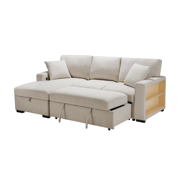 Pompano Collection Sectional with Left Chaise, Pull-out Bed and Hidden Storage, Charging Ports