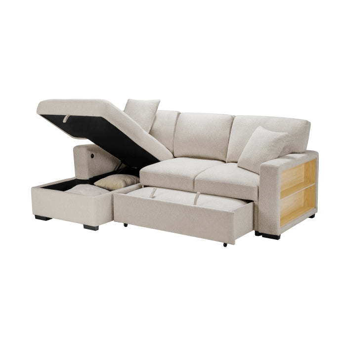 Pompano Collection Sectional with Left Chaise, Pull-out Bed and Hidden Storage, Charging Ports