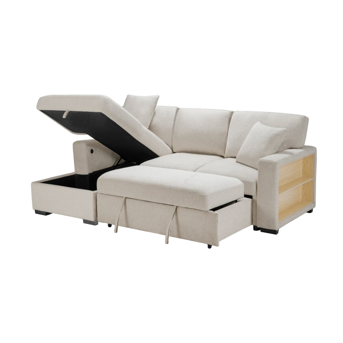 Pompano Collection Sectional with Left Chaise, Pull-out Bed and Hidden Storage, Charging Ports
