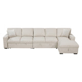 Pompano Collection Sectional with Right Chaise, Pull-out Bed, Hidden Storages and Shelves, Charging Ports
