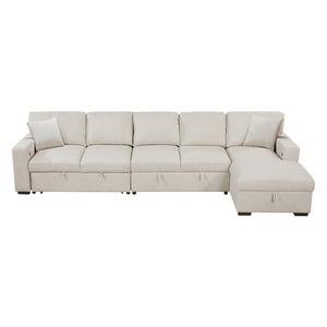 Pompano Collection Sectional with Right Chaise, Pull-out Bed, Hidden Storages and Shelves, Charging Ports