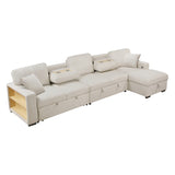 Pompano Collection Sectional with Right Chaise, Pull-out Bed, Hidden Storages and Shelves, Charging Ports