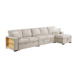 Pompano Collection Sectional with Right Chaise, Pull-out Bed, Hidden Storages and Shelves, Charging Ports