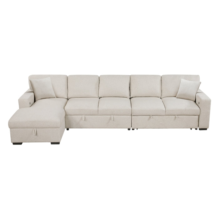 Pompano Collection Sectional with Left Chaise, Pull-out Bed, Hidden Storages and Shelves, Charging Ports