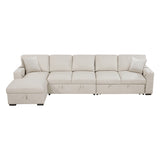 Pompano Collection Sectional with Left Chaise, Pull-out Bed, Hidden Storages and Shelves, Charging Ports