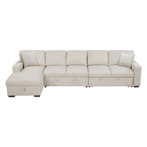 Pompano Collection Sectional with Left Chaise, Pull-out Bed, Hidden Storages and Shelves, Charging Ports