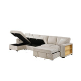 Pompano Collection Sectional with Left Chaise, Pull-out Bed, Hidden Storages and Shelves, Charging Ports