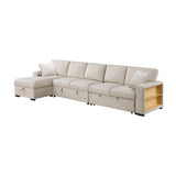 Pompano Collection Sectional with Left Chaise, Pull-out Bed, Hidden Storages and Shelves, Charging Ports