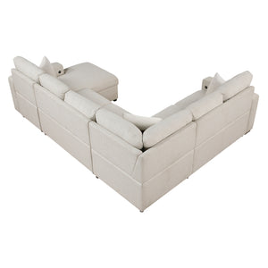 Pompano Collection Sectional with Right Chaise, Pull-out Bed, Hidden Storages and Shelves, Charging Ports