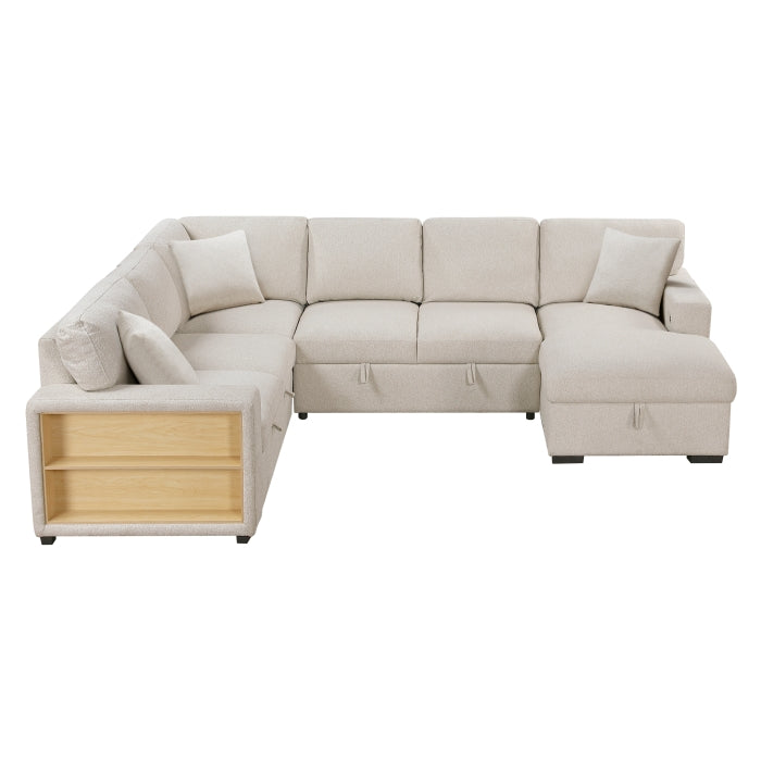 Pompano Collection Sectional with Right Chaise, Pull-out Bed, Hidden Storages and Shelves, Charging Ports
