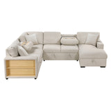 Pompano Collection Sectional with Right Chaise, Pull-out Bed, Hidden Storages and Shelves, Charging Ports