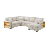 Pompano Collection Sectional with Right Chaise, Pull-out Bed, Hidden Storages and Shelves, Charging Ports