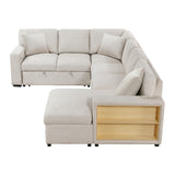 Pompano Collection Sectional with Right Chaise, Pull-out Bed, Hidden Storages and Shelves, Charging Ports