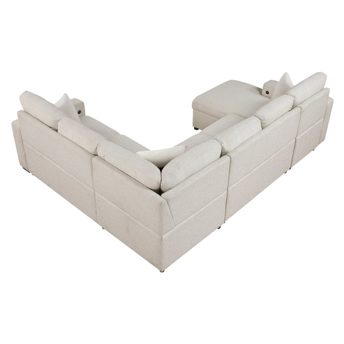 Pompano Collection Sectional with Left Chaise, Pull-out Bed, Hidden Storages and Shelves, Charging Ports