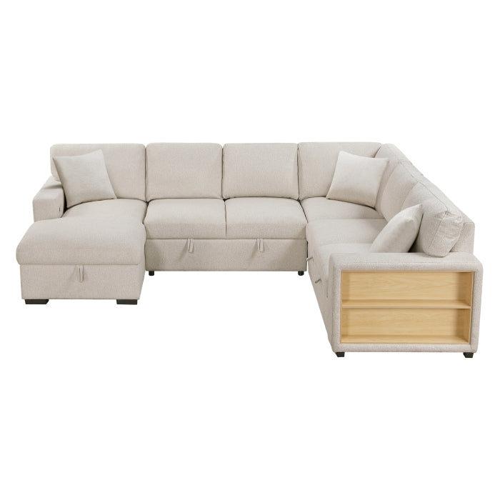 Pompano Collection Sectional with Left Chaise, Pull-out Bed, Hidden Storages and Shelves, Charging Ports