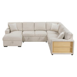 Pompano Collection Sectional with Left Chaise, Pull-out Bed, Hidden Storages and Shelves, Charging Ports