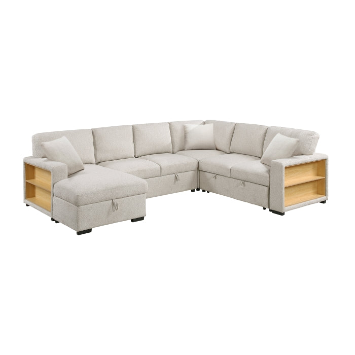 Pompano Collection Sectional with Left Chaise, Pull-out Bed, Hidden Storages and Shelves, Charging Ports
