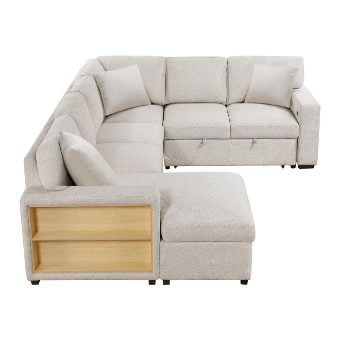 Pompano Collection Sectional with Left Chaise, Pull-out Bed, Hidden Storages and Shelves, Charging Ports