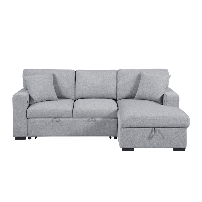 Pompano Collection Sectional with Right Chaise, Pull-out Bed, Hidden Storage and Shelves, Charging Ports