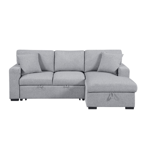 Pompano Collection Sectional with Right Chaise, Pull-out Bed, Hidden Storage and Shelves, Charging Ports