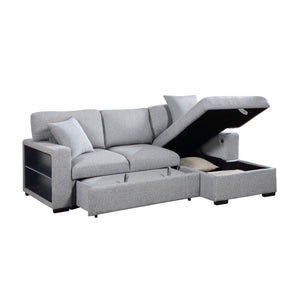 Pompano Collection Sectional with Right Chaise, Pull-out Bed, Hidden Storage and Shelves, Charging Ports