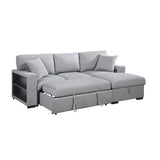 Pompano Collection Sectional with Right Chaise, Pull-out Bed, Hidden Storage and Shelves, Charging Ports