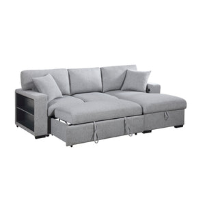 Pompano Collection Sectional with Right Chaise, Pull-out Bed, Hidden Storage and Shelves, Charging Ports