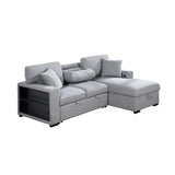 Pompano Collection Sectional with Right Chaise, Pull-out Bed, Hidden Storage and Shelves, Charging Ports