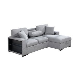 Pompano Collection Sectional with Right Chaise, Pull-out Bed, Hidden Storage and Shelves, Charging Ports