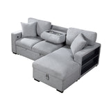 Pompano Collection Sectional with Right Chaise, Pull-out Bed, Hidden Storage and Shelves, Charging Ports