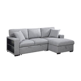 Pompano Collection Sectional with Right Chaise, Pull-out Bed, Hidden Storage and Shelves, Charging Ports