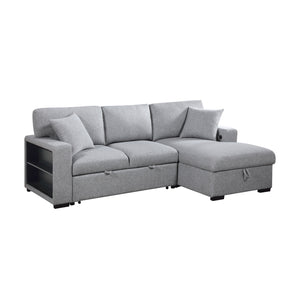 Pompano Collection Sectional with Right Chaise, Pull-out Bed, Hidden Storage and Shelves, Charging Ports