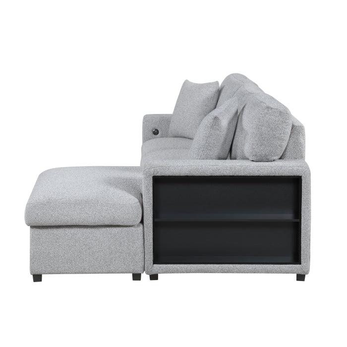 Pompano Collection Sectional with Right Chaise, Pull-out Bed, Hidden Storage and Shelves, Charging Ports