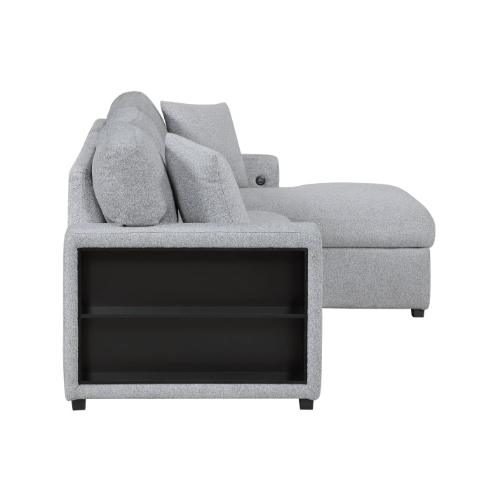 Pompano Collection Sectional with Right Chaise, Pull-out Bed, Hidden Storage and Shelves, Charging Ports