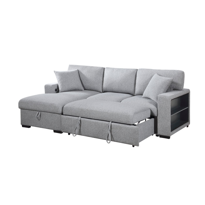 Pompano Collection Sectional with Left Chaise, Pull-out Bed, Hidden Storages and Shelves, Charging Ports