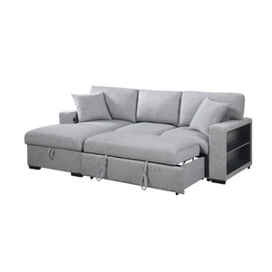 Pompano Collection Sectional with Left Chaise, Pull-out Bed, Hidden Storages and Shelves, Charging Ports