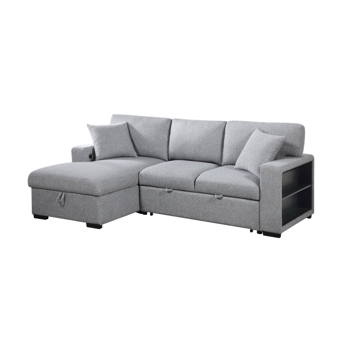 Pompano Collection Sectional with Left Chaise, Pull-out Bed, Hidden Storages and Shelves, Charging Ports