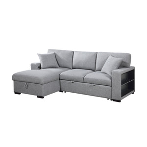 Pompano Collection Sectional with Left Chaise, Pull-out Bed, Hidden Storages and Shelves, Charging Ports