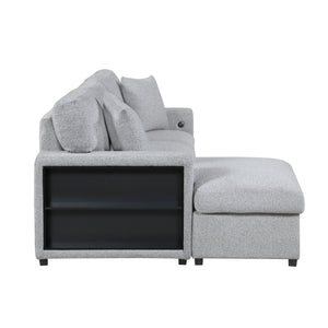Pompano Collection Sectional with Left Chaise, Pull-out Bed, Hidden Storages and Shelves, Charging Ports