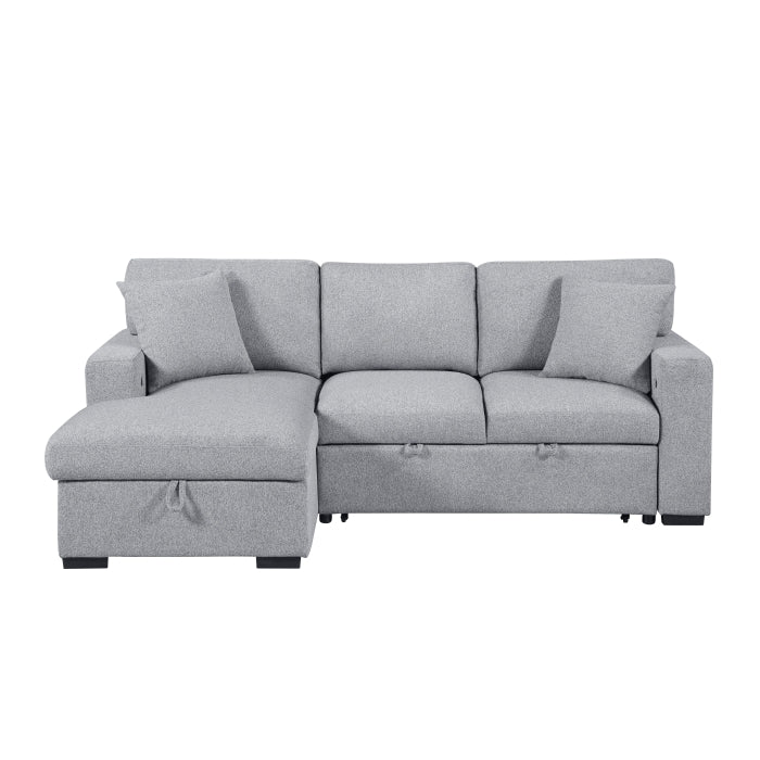Pompano Collection Sectional with Left Chaise, Pull-out Bed, Hidden Storages and Shelves, Charging Ports