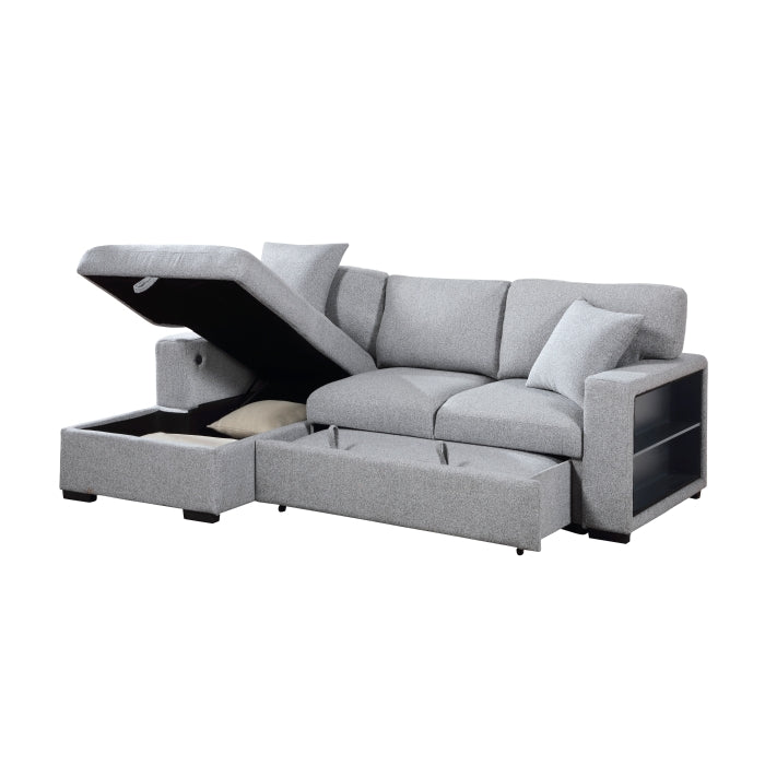 Pompano Collection Sectional with Left Chaise, Pull-out Bed, Hidden Storages and Shelves, Charging Ports