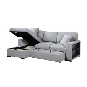 Pompano Collection Sectional with Left Chaise, Pull-out Bed, Hidden Storages and Shelves, Charging Ports