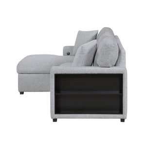 Pompano Collection Sectional with Left Chaise, Pull-out Bed, Hidden Storages and Shelves, Charging Ports
