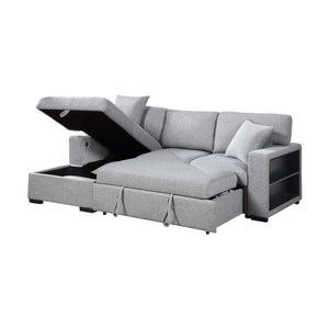 Pompano Collection Sectional with Left Chaise, Pull-out Bed, Hidden Storages and Shelves, Charging Ports