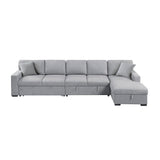 Pompano Collection Sectional with Right Chaise, Pull-out Bed, Hidden Storages and Shelves, Charging Ports