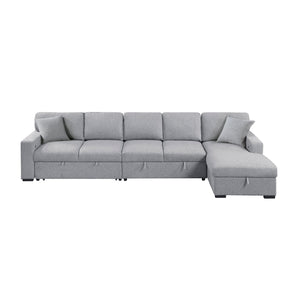 Pompano Collection Sectional with Right Chaise, Pull-out Bed, Hidden Storages and Shelves, Charging Ports