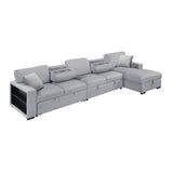 Pompano Collection Sectional with Right Chaise, Pull-out Bed, Hidden Storages and Shelves, Charging Ports