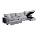 Pompano Collection Sectional with Right Chaise, Pull-out Bed, Hidden Storages and Shelves, Charging Ports